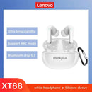 Fones de Ouvido Bluetooth 5.3 Lenovo-XT88 TWS com Microfone Duplo Life Store Branco + Capa de silicone branca