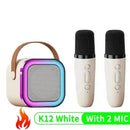 Karaoke Infantil Bluetooth com Microfone - Caixa de Som Infantil com Luzes LED - Alcance 10m, Efeitos de Voz Divertidos Life Store Branco-2MIC-K12