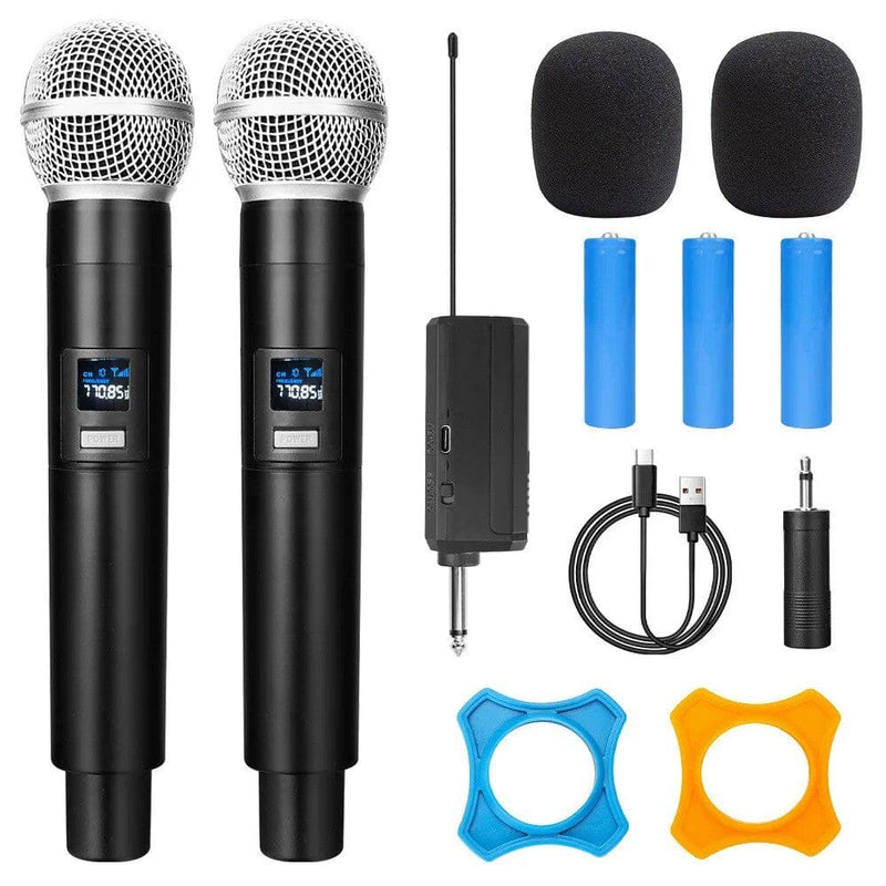 Microfone Dinâmico Duplo UHF Sem Fio, Profissional, Ideal para Festas, Eventos, Karaokê, Palestras e Aulas, Captação de Premium, Alcance Longo Life Store 1 para 2