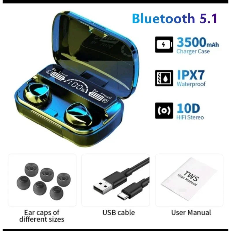 Fone de ouvido Bluetooth 5.1 M10-TWS, intra-auricular à prova d'água IPX7 Life Store 