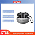 Fones de Ouvido Bluetooth 5.3 Lenovo-XT88 TWS com Microfone Duplo Life Store Preto + Capa de silicone preta 