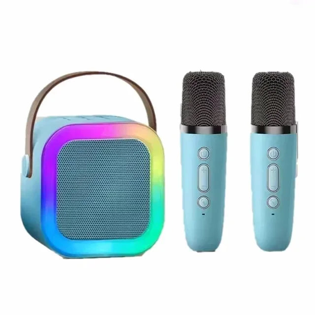 Mini Karaokê Portátil Bluetooth 5.3 K12 PA sistema de alto-falantes Life Store Azul com 2 Microfones 