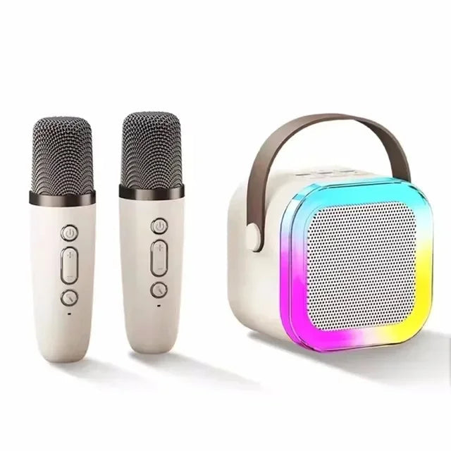 Mini Karaokê Portátil Bluetooth 5.3 K12 PA sistema de alto-falantes Life Store Branco com 2 Microfones 