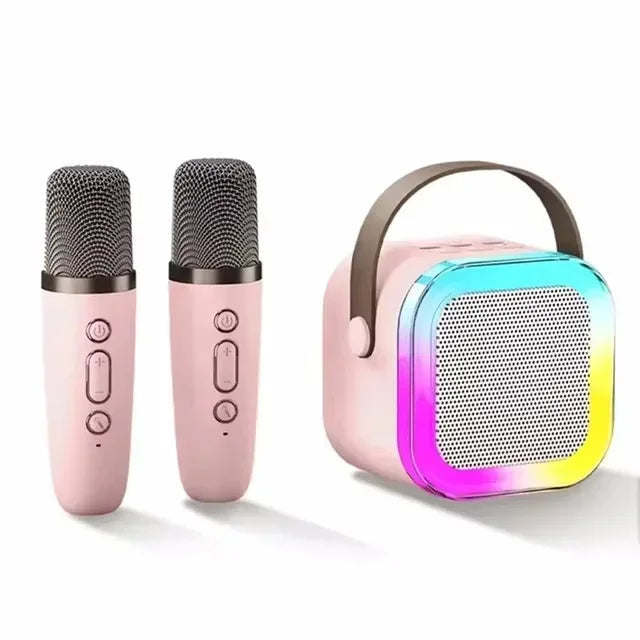 Mini Karaokê Portátil Bluetooth 5.3 K12 PA sistema de alto-falantes Life Store Rosa com 2 Microfones 