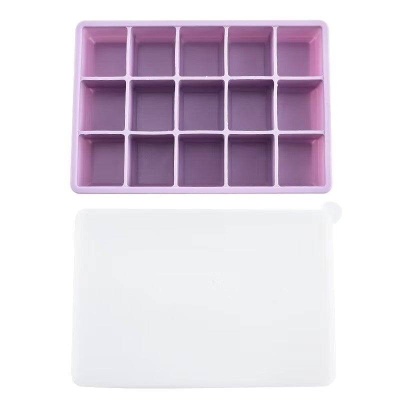 SYMEON Forma de Gelo Silicone Com Tampa Livre de BPA Flexivel 15 Cubos Life Store Tampa roxa 15Grid 1Pcs 